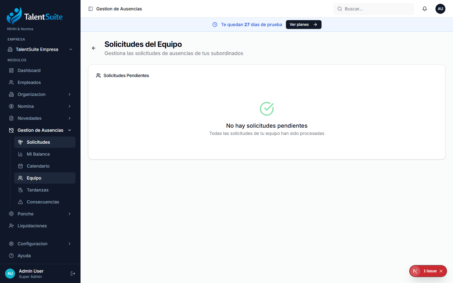 Vista de equipo: solicitudes pendientes del equipo