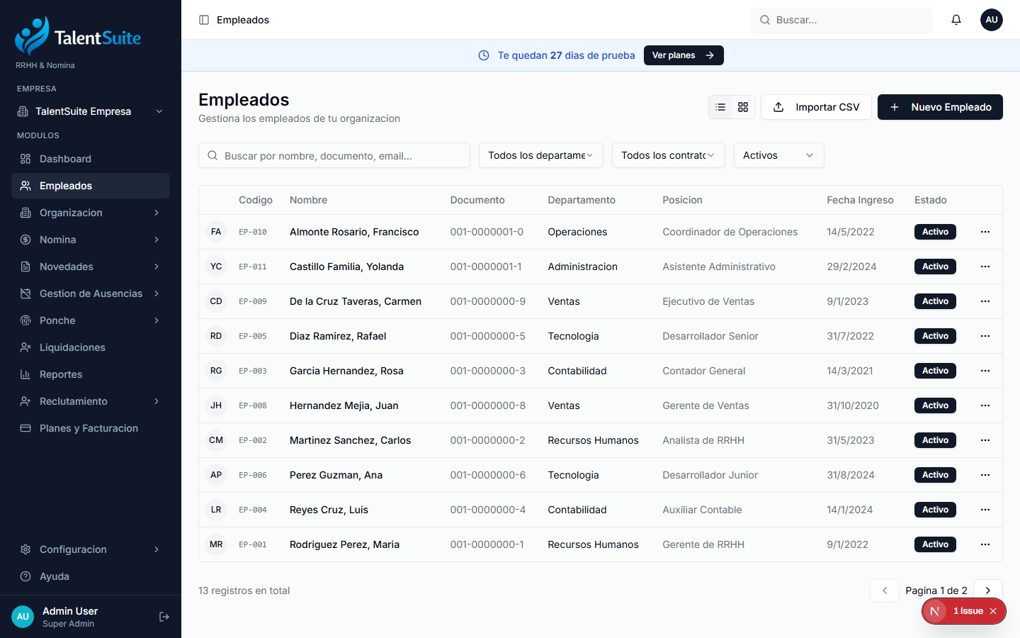 Lista de empleados
