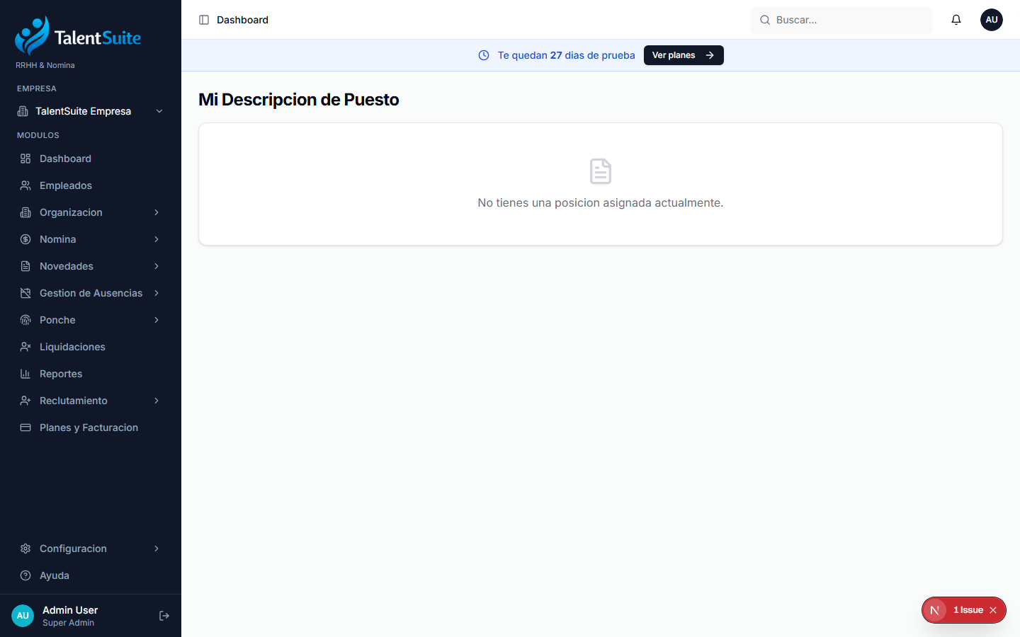 Página de Mi Descripción de Puesto
